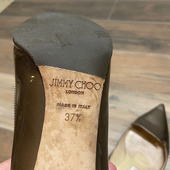 Jimmy Choo Size 37.5 US 7.5 Patent Leather Pumps Heels Metallic Gray Pointed Toe - Picture 7 of 8